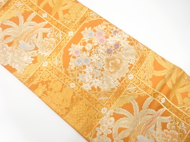 格天井に鳳凰・花模様織り出し袋帯